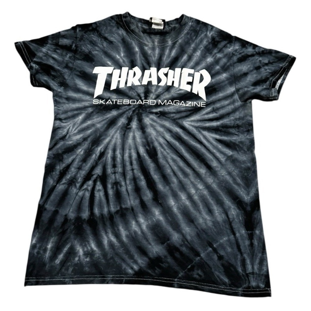 Thrasher Tie Dye T Shirt Small Black Gray Skateboard Logo